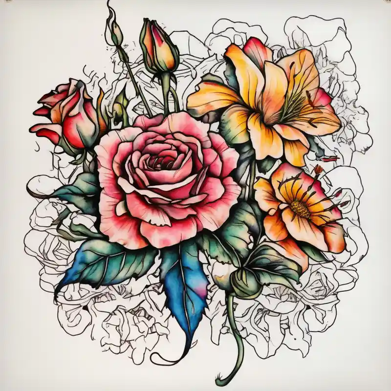 old school style Idées de tatouages Second Skin en 2025 about a vibrant and watercolor tattoo with one rose